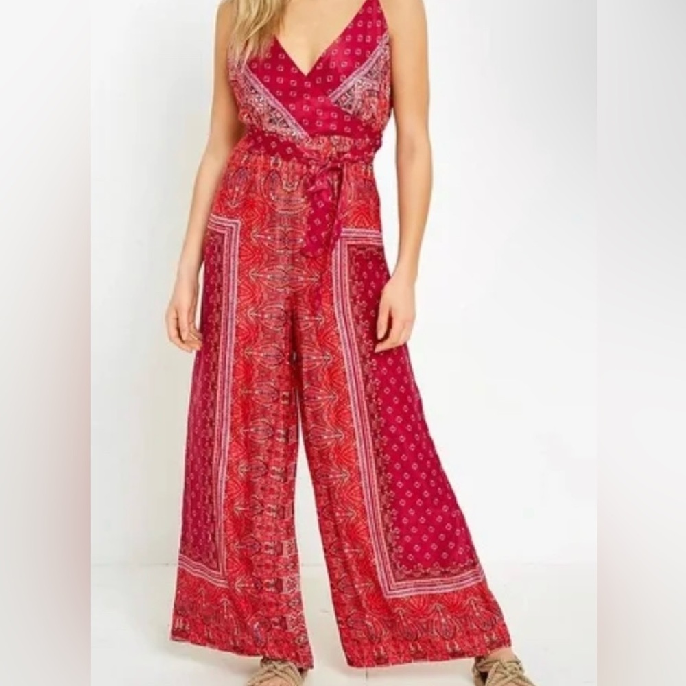 Free People Satin Jumpsuit in Rich Burgundy